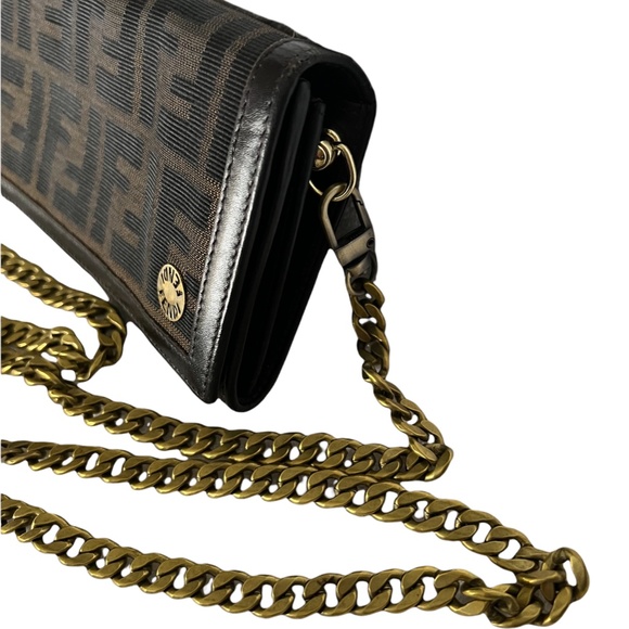 Vintage Fendi Zucca Print + Leather Trifold Convertible Wallet on Chain - Picture 2 of 12